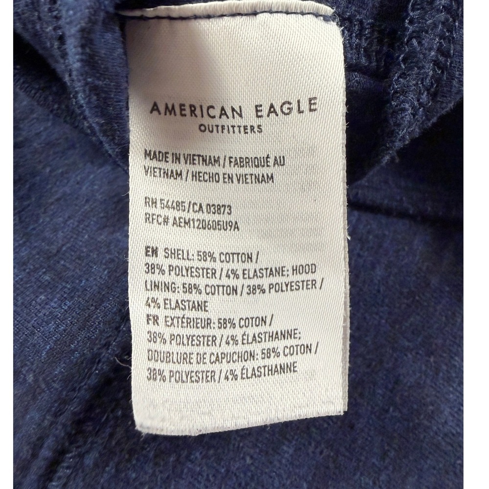 American Eagle Mens Blue Graphic Logo Hoodie Sweatshirt Large Raglan Sleeve Navy - Picture 7 of 9